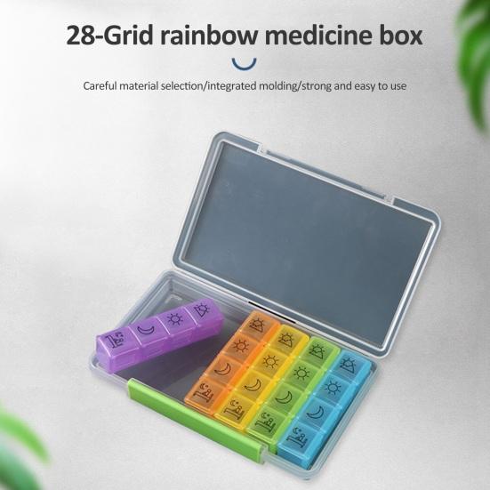 

Портативная коробка для таблеток, 28 отделений, таблетки на 7 дней в неделю, съемные, разные цвета, утренний вечер, дисплей с принтом, пищевой пылезащитный, влагостойкий