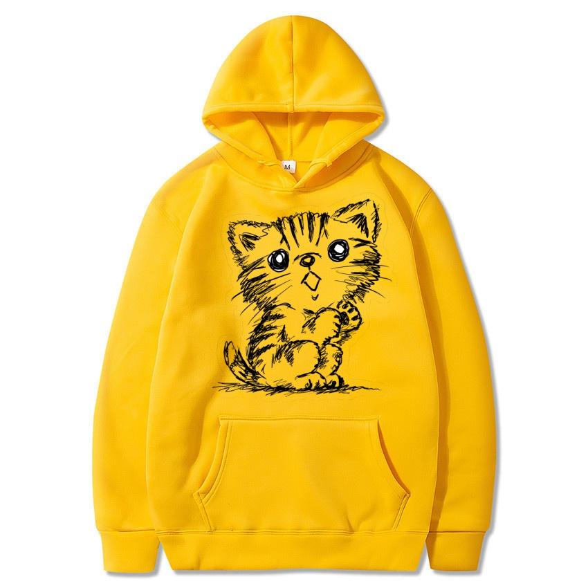 Herbst- und Winter-Katzen-Cartoon-Druck-Hoodie klassischer Stil College-Stil Herren- und Damen-Pullover modischer warmer Hoodie
