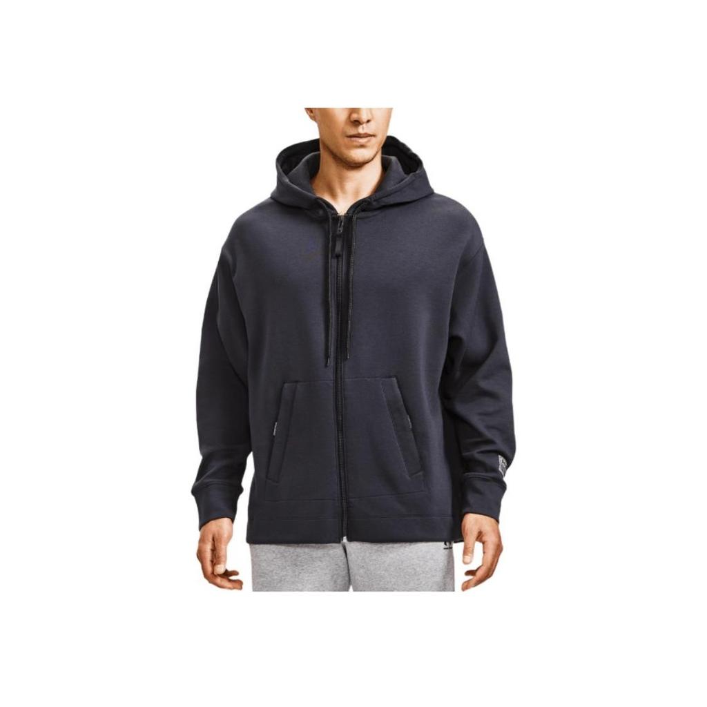 Under Armour Solid Color Logo Hoodie With Small Emblem Men Tops Black 1379051-001