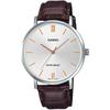 Men S Quartz Watch Silver Brown Leather Band Mtp Vt01l 7b2