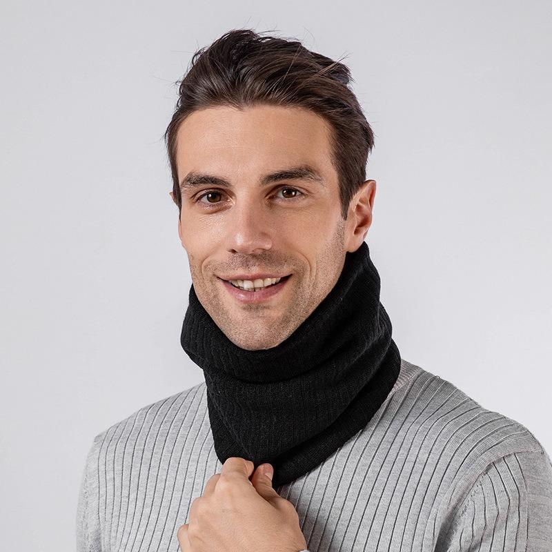 Double-layer Velvet Thickened Warm Neck Cover, Solid Color Wool Single-circle Knitted Scarf, Autumn and Winter Versatile Scarf for Men and Women