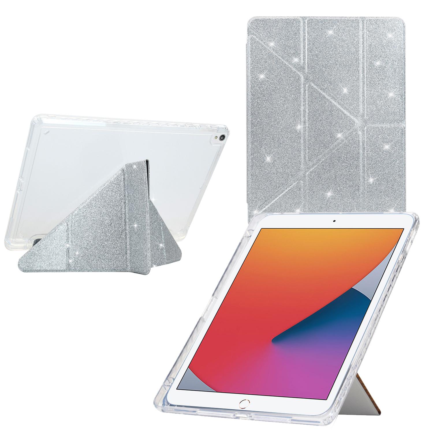 

Tablet Case For iPad 10.2 (2020)/(2019)/Air 10.5 inch (2019) Y-Fold Stand Glitter Leather TPU Acrylic Clear Cover Silver