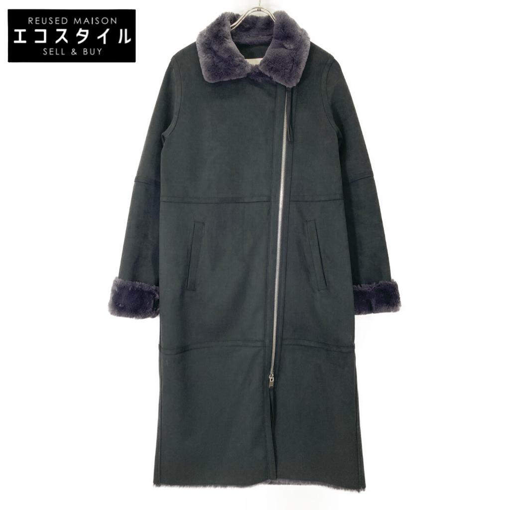 LEMONPLET Black faux shearling zip long coat coat S blackUsed