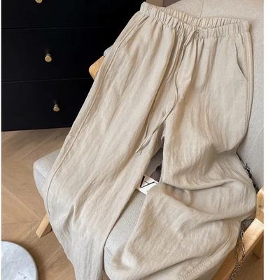 Damen Sommer Leinen Weite Beine Hose Elastischer Hoher Bund Lässige Lockere Hose