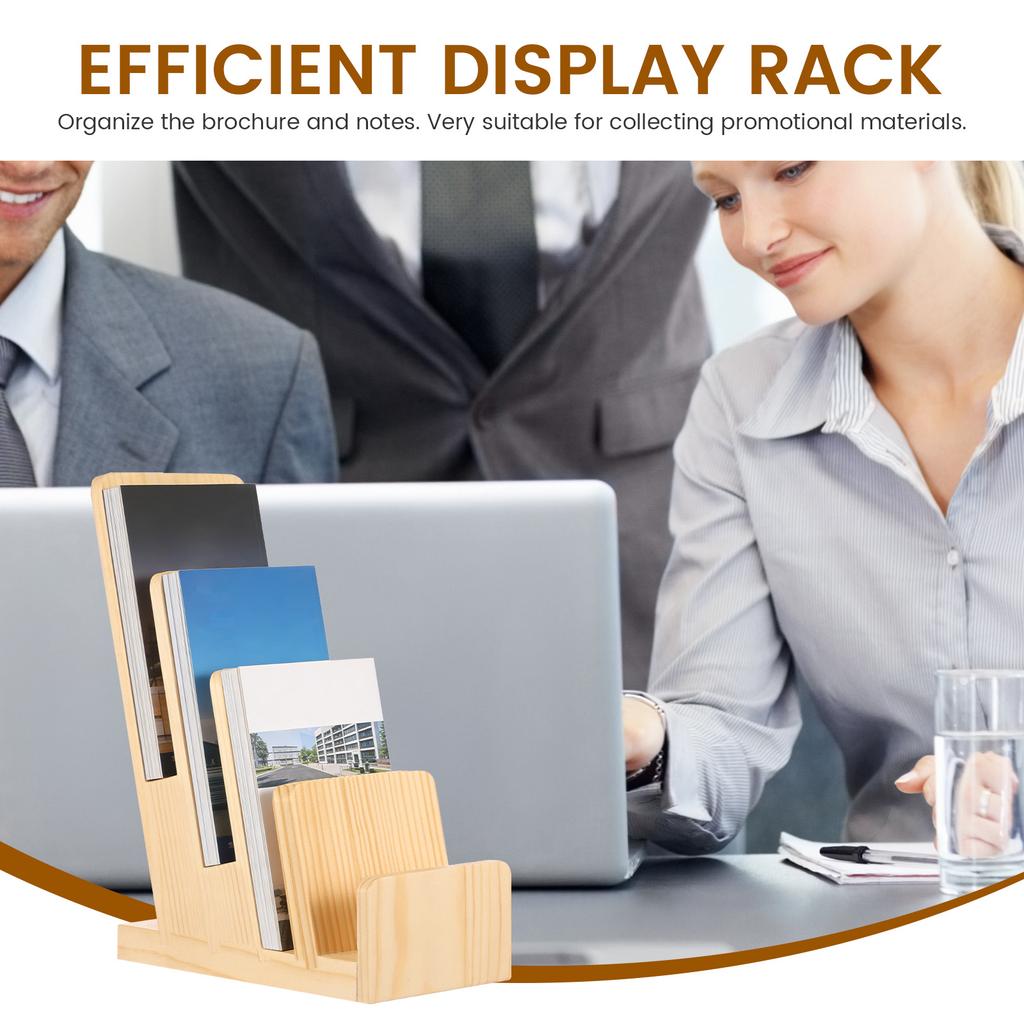2Pcs 4 Tier Wood Brochure Display Stand Countertop Pamphlet Storage Holder Office Desk Flyer Business Card Holder