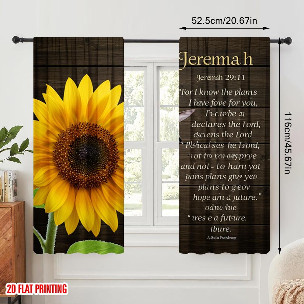 2pcs 2D Flat Printing Curtain Jeremiah Sunflower Hummingbird Hope 100% Polyester Fabric Without Electricity Seasonal Party &