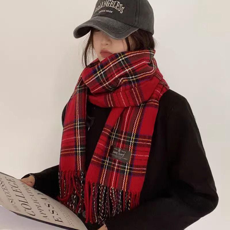 New Korean version plaid scarf women's winter versatile imitation cashmere atmosphere thickened scarf couple warm shawl