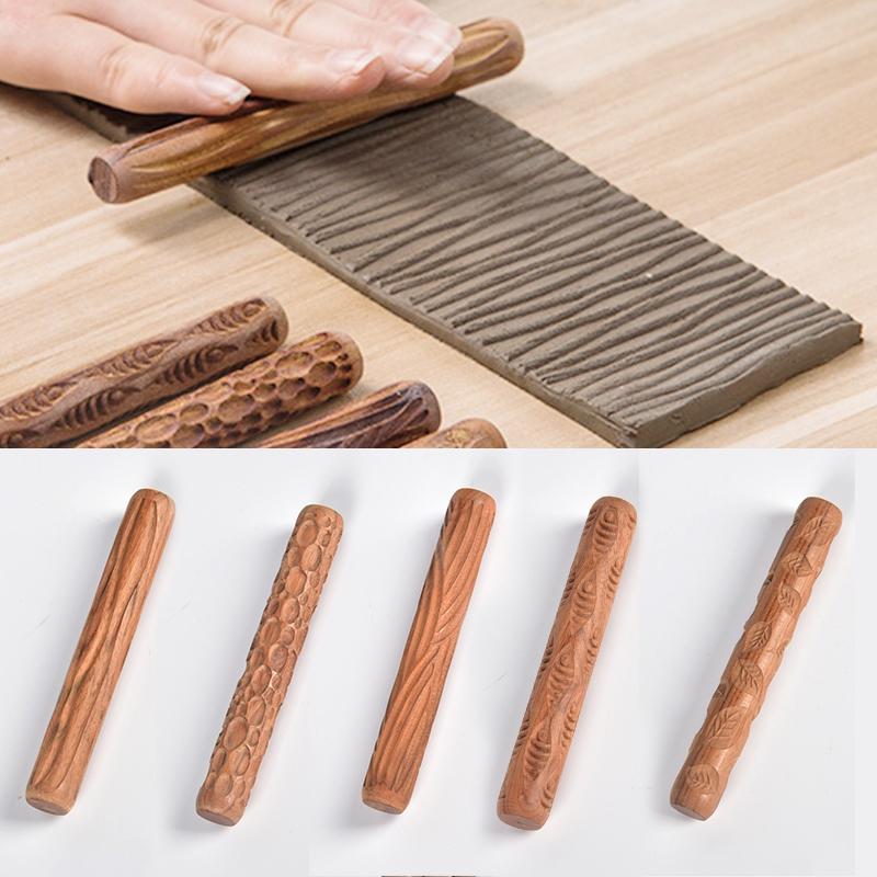 New DIY Ceramic Sculpture Pottery Wood Carving Fish Scale Maple Leaf Pattern Embossing Stick