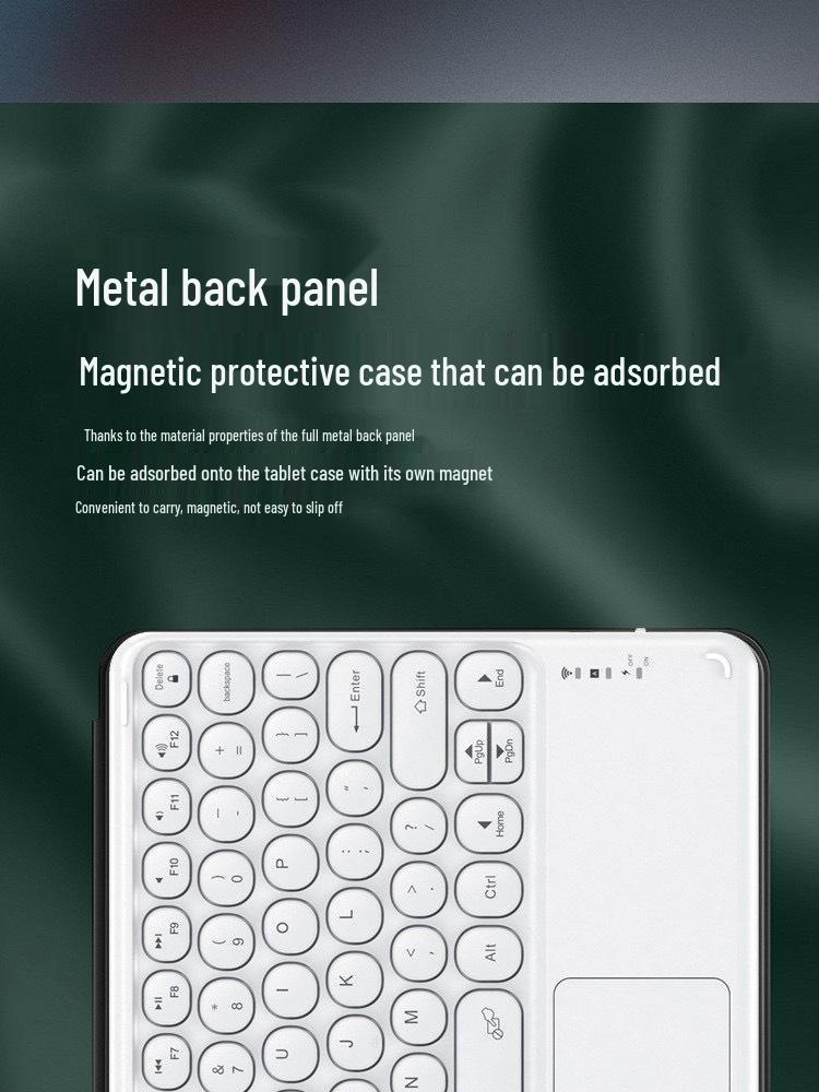 Compatible Bluetooth Keyboard with Magnetic Attachment for iPad, Huawei Phone, and Tablets - Round Key, Touch, and Wireless Charging Features