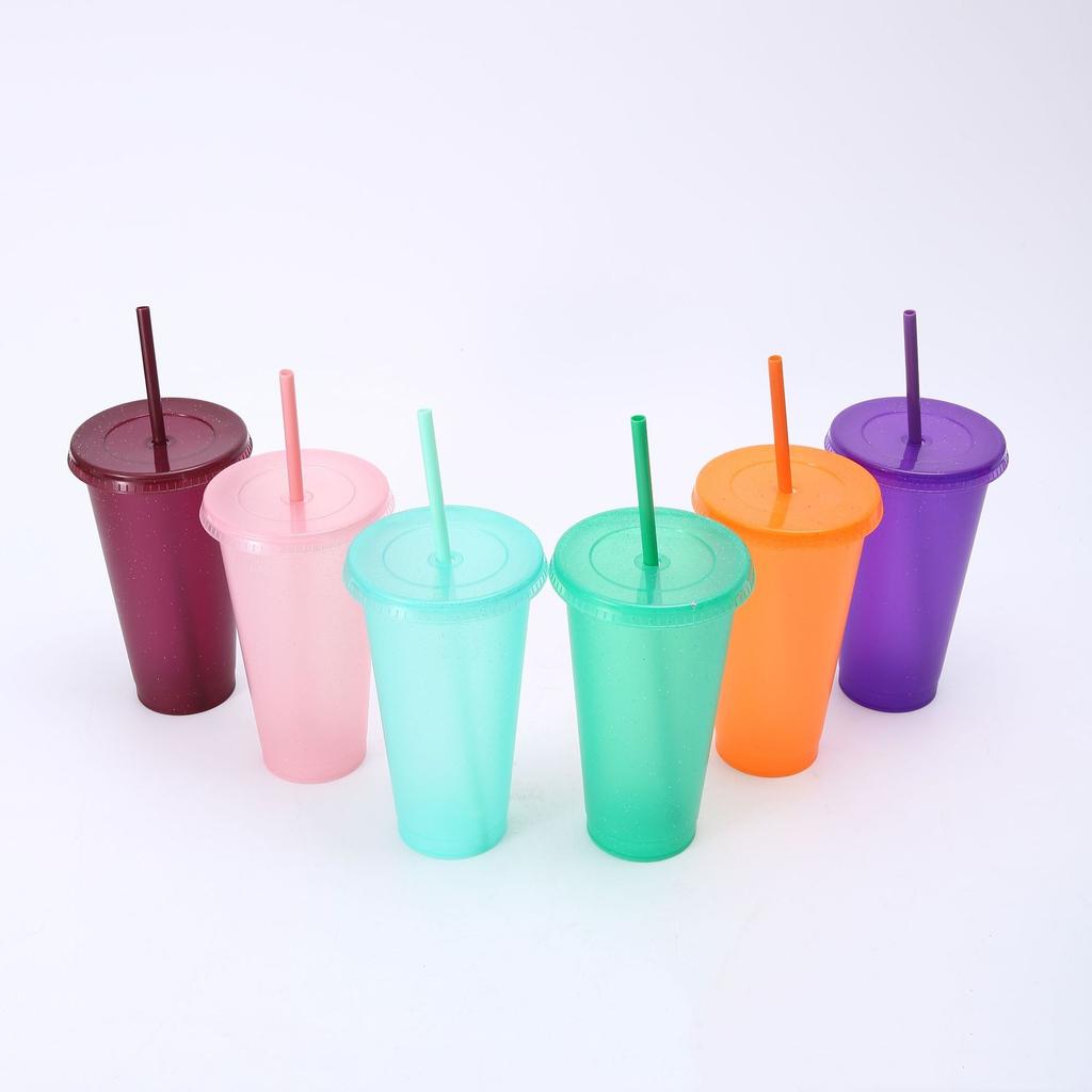 710ml Flash Powder Water Bottles For Girl With Straw Reusable Hard Plastic Tumbler With Lid Coffee Cup Drinkware Christmas Gift