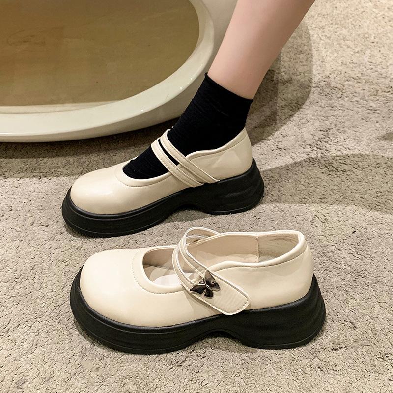 

Butterfly buckle platform Mary Jane shoes women s 2025 new spring and summer Velcro single shoes retro small leather shoes jk uniform shoes 40