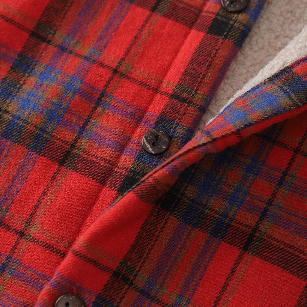 Men's Plush Casual Fashion Plaid Shirt Loose Lapel Long Sleeve Jacket