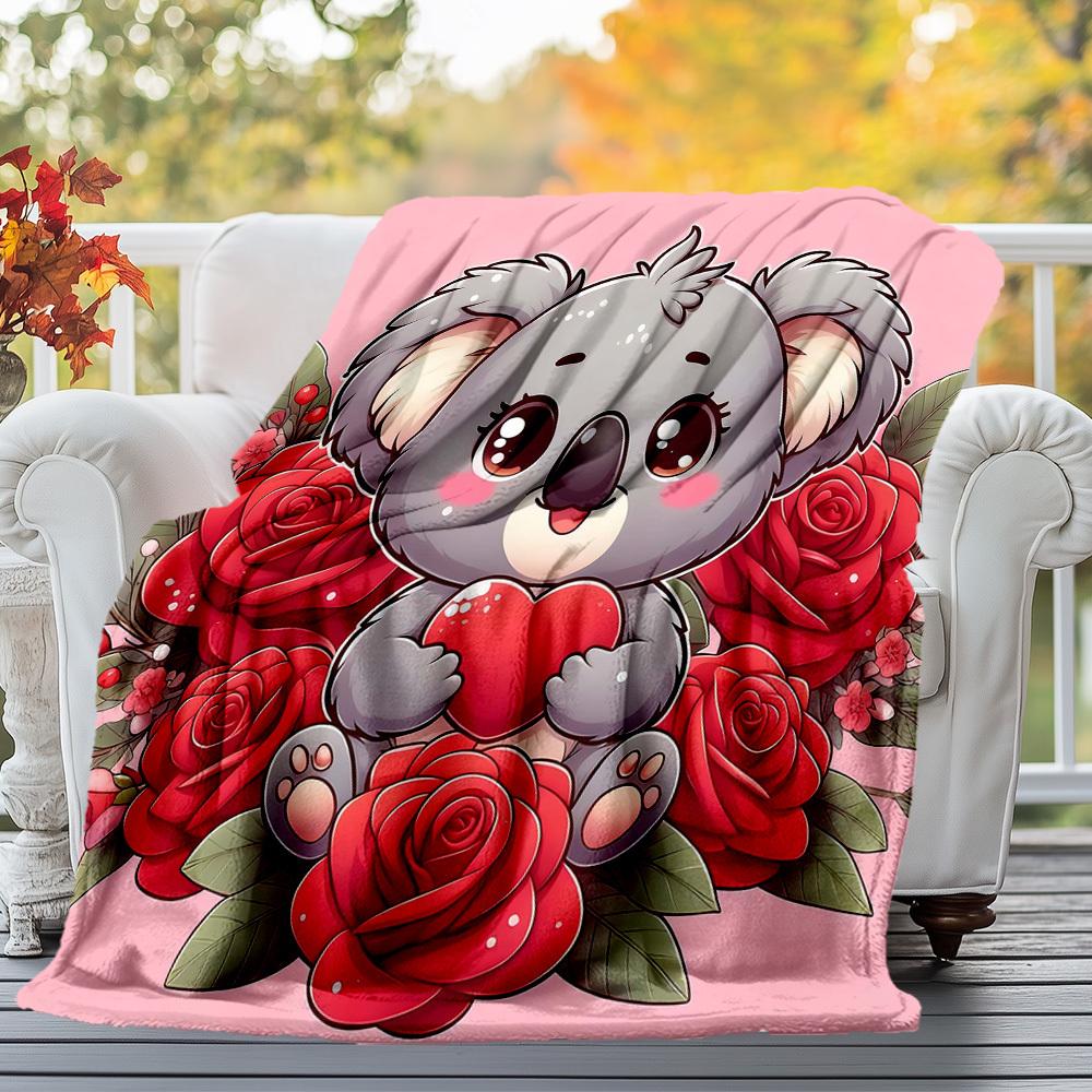 1pc Koala Heart Outdoor Flannel Blanket Soft Warm All-Season Throw for Sofa Bed Car Camping Office, Cozy Gift Idea1322S