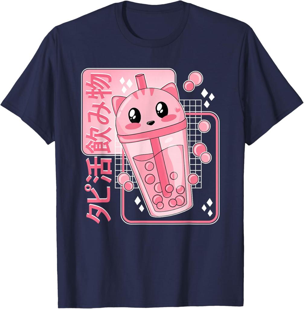 Kawaii Kočka Boba Čajový Nápoj Život Grafické Tričko Japonský Anime Styl Roztomilé Bubble Tea Tričko pro Dívky