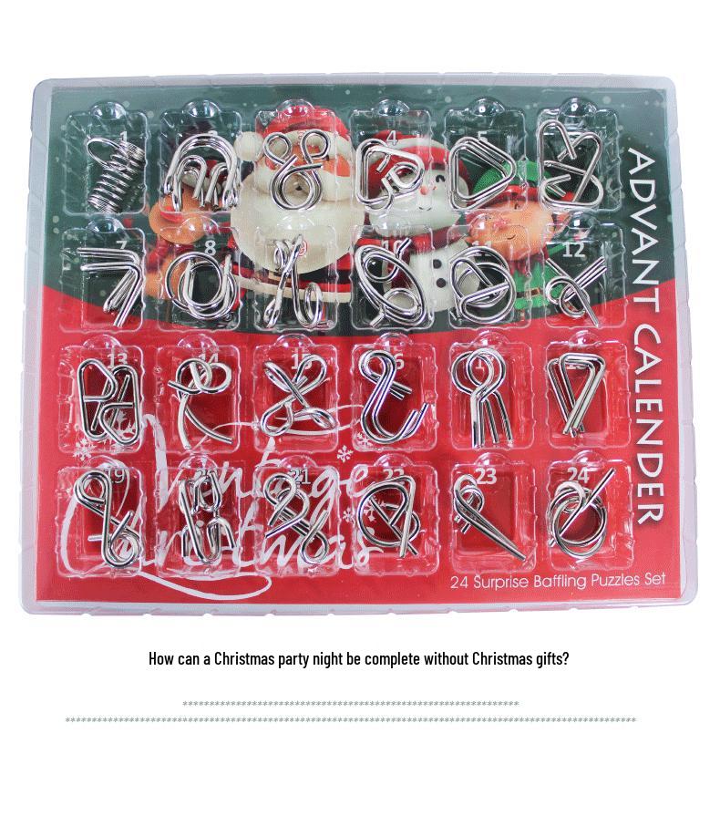 24-Piece Christmas Puzzle Set: Nine-Linked Rings - Challenging Intellectual Toy
