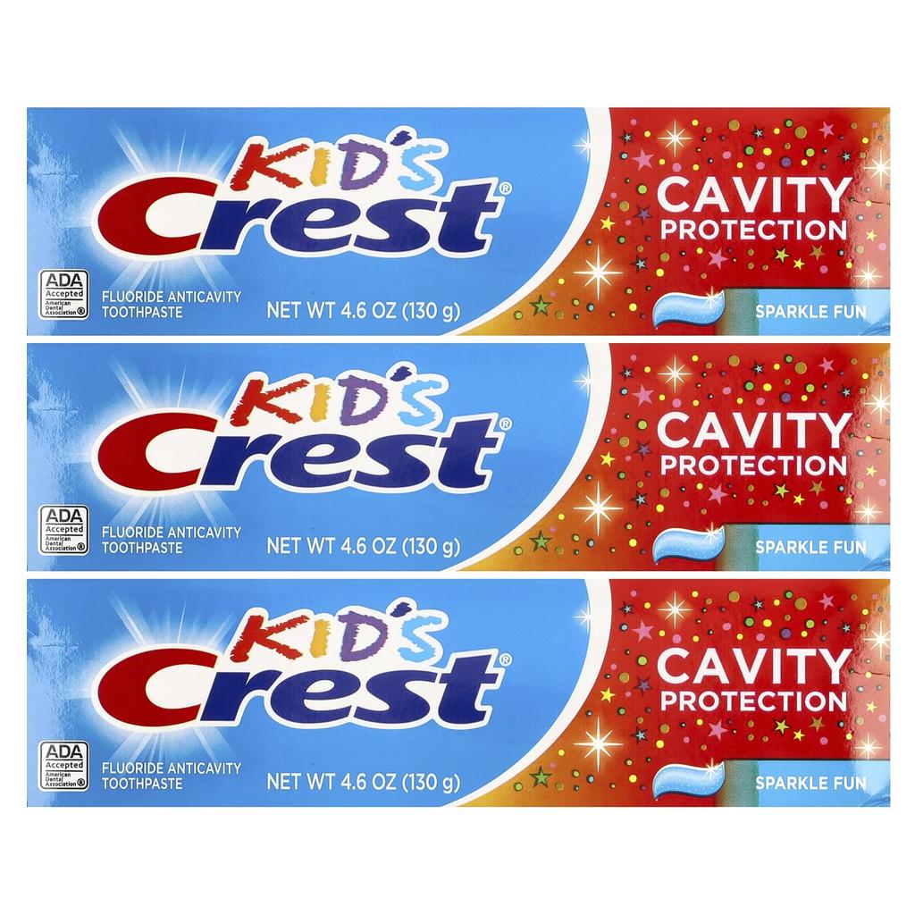 Children's, Cavity Protection, Fluoride Cavity Prevention Toothpaste, Sparkle Fun, 3-Count, 130G (4.6Oz) Each