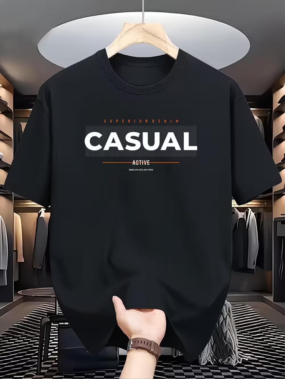 Men S Casual Crew Neck T-Shirt with  Never Gives Up  Print S