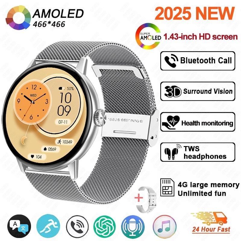 2026 New 4GB large Memory Man Woman Smartwatch 3D Surround Vision Built-in App AI Voice Assistant Music TWS Headphone Smartwatch