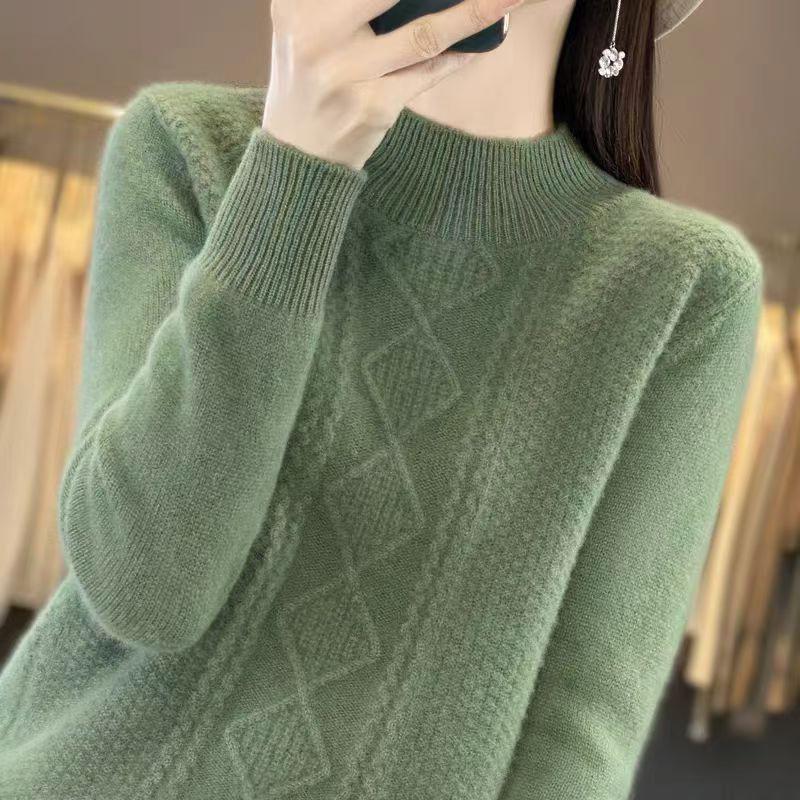 Pletený svetr pulovr s polovičním vysokým límcem pro ženy podzim a zima jednobarevný s dlouhým rukávem volný ležérní svetr