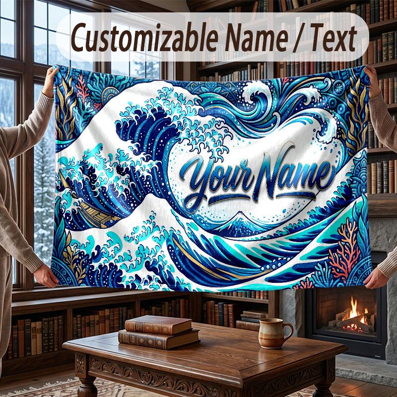 Octopus Sea Life Theme Throw Blanket Custom Name Text Personalized Blanket Soft Cozy Blanket for Home Sofa Bed