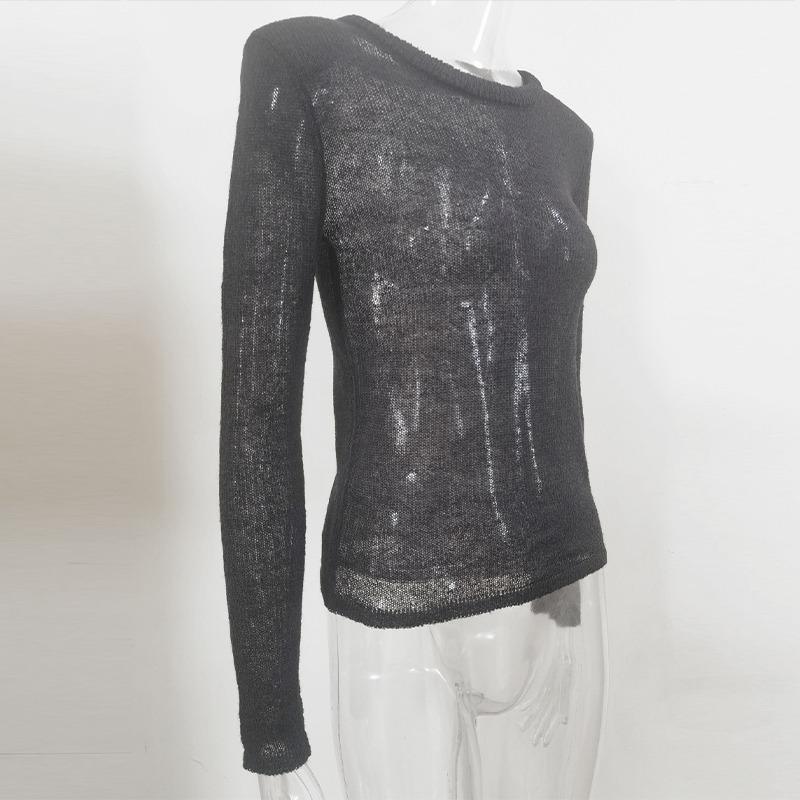 Women Elegant Soft O-Neck Sweater Autumn Winter Perspective Knitwear Pullover Long Sleeve High Street Knitwear