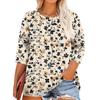 Women's Print Round Neck Plus Size Tops 3/4 Sleeves Elegant Shirt Tops