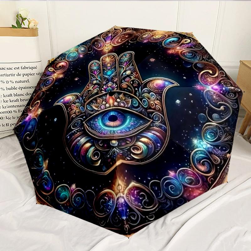 Golden Hamsa Hand Design 8-Frame for Travel, Camping, Casual Lightweight Portable Umbrella, Essential for Every Family Holidays Birthday Gift