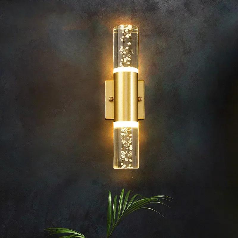 Bubble K9 Crystal Wall Light LED Space Aluminum Water Pipe Sconces Golden Tube  Lamp Luxury Modern Simple