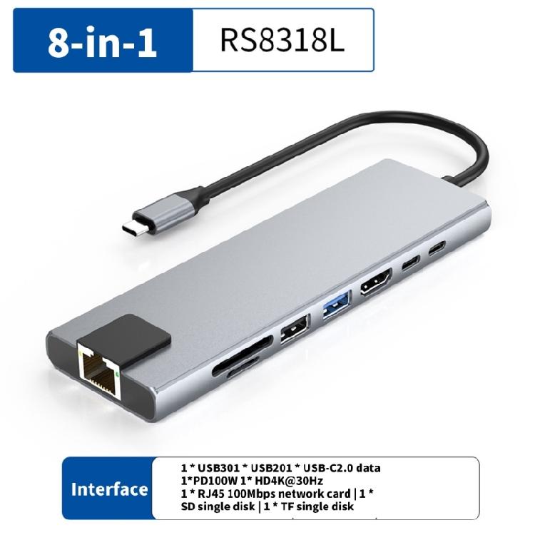 Professional USB C Dock 8 Port Expansion  HDTV USB3.0 USB2.0 PD100W Ri45 Docking Station for PC Laptop Accessories