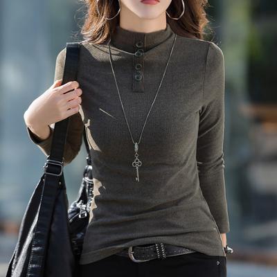 New Autumn And Winter German Velvet Button Long-sleeved T-shirt Warm Inner Layer Western Style Women's Bottoming Shirt Top