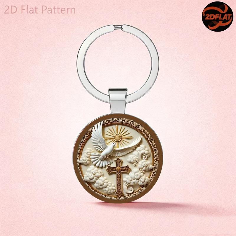 1 Stück Goldtaube und Kreuz Design - Ideal für Schlüsselanhänger, Taschen, Autoteile, Heimdekoration