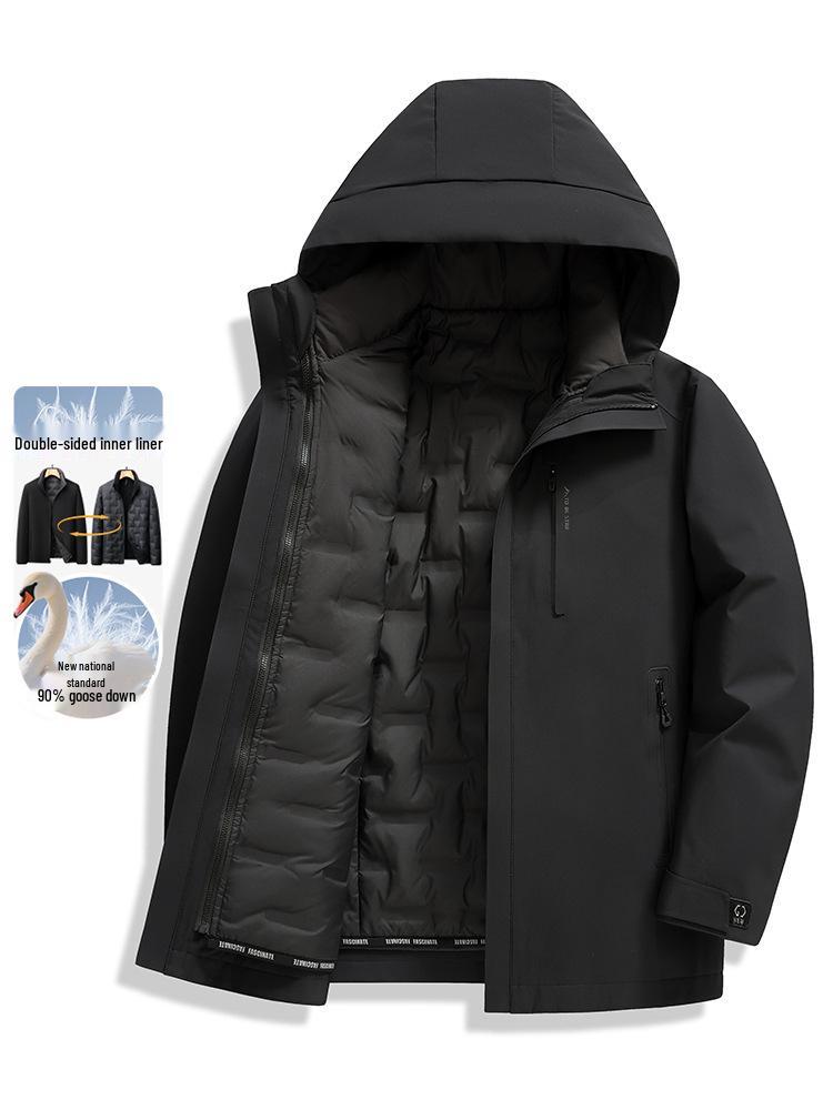 Men's Hooded Thickened Down Jacket with Detachable Liner - Warm Ski Suit for Middle-Aged and Young Adults