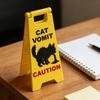 Cat Vomit Caution Sign Humorous Cat Puke Warning Sign Novelty Gag Gifts for Pet Lovers Home Desk Decor