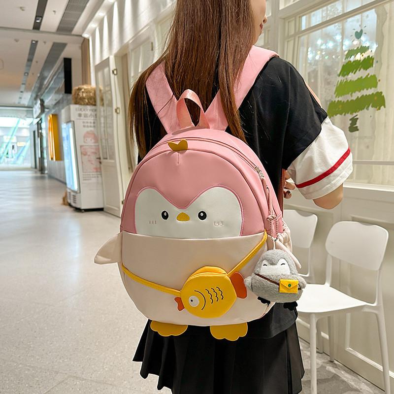 Fun Penguin Cartoon Backpack With Spacious Compartments For Girls Wear Casual
