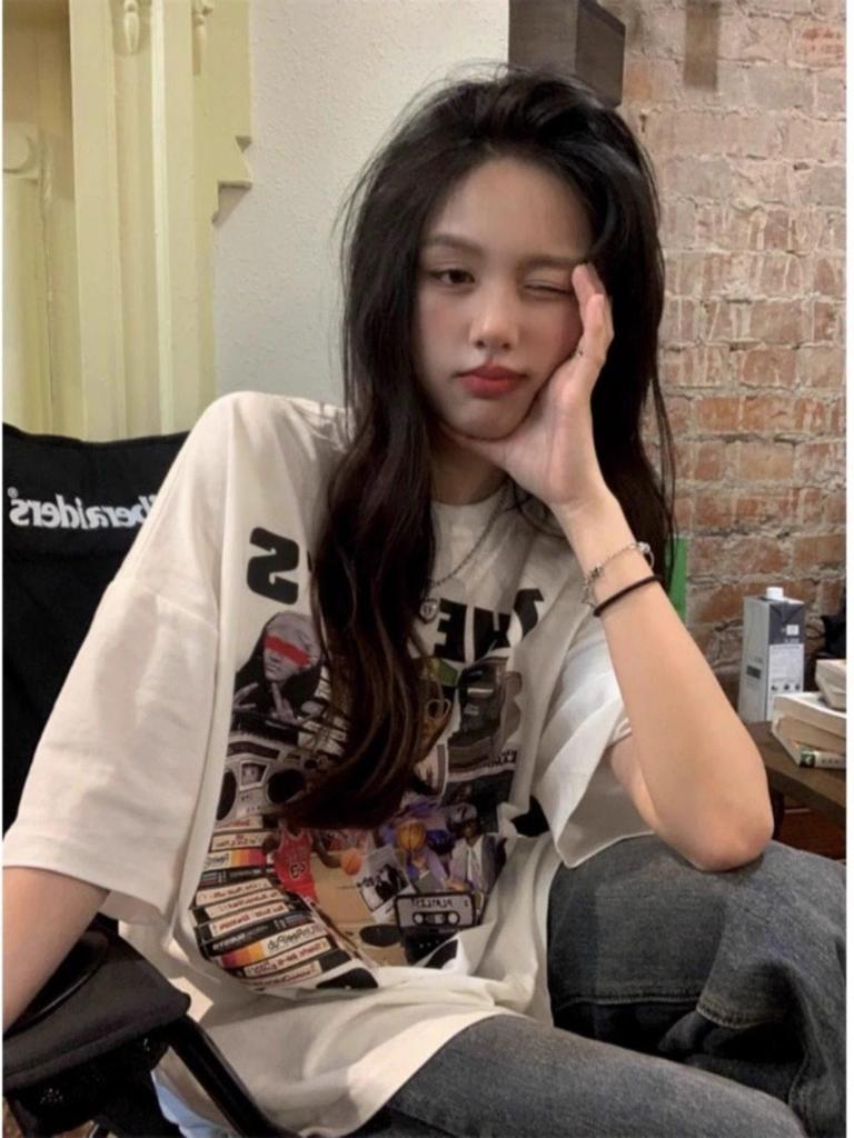 American Retro Trendy Plus Size Women's Pure Cotton Short Sleeve Summer Mid-length Casual Top