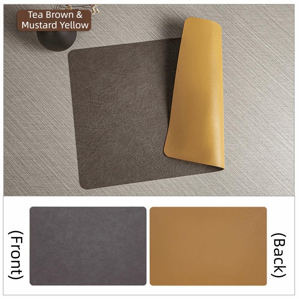 Faux Leather Table Placemats Double-Sides Square Dining Table Mat Waterproof Heat Resistant Table Place Mats For Kitchen Dining