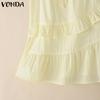 VONDA Women Sleeveless Crochet Tank Tops Casual Ruffled Patchwork Lace Hem Tops