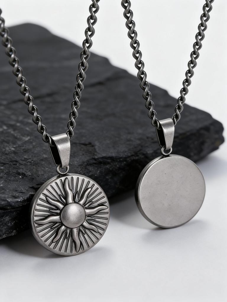Vinage Sun Radiance Necklace for Men Boys,Gold Plated Stainless Steel Round Pendant Necklace,Hip-hop New Jewelry Gift