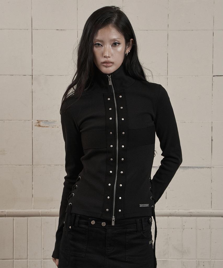 AS YOU ARE Corset Line Zip-Up Jacket Black