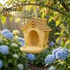 Garden Ornament for Bird Lovers House Shape Hanging Feeder Outdoor Decor, Weatherproof Resin Wild Rustic Feeding Station with Large Capacity