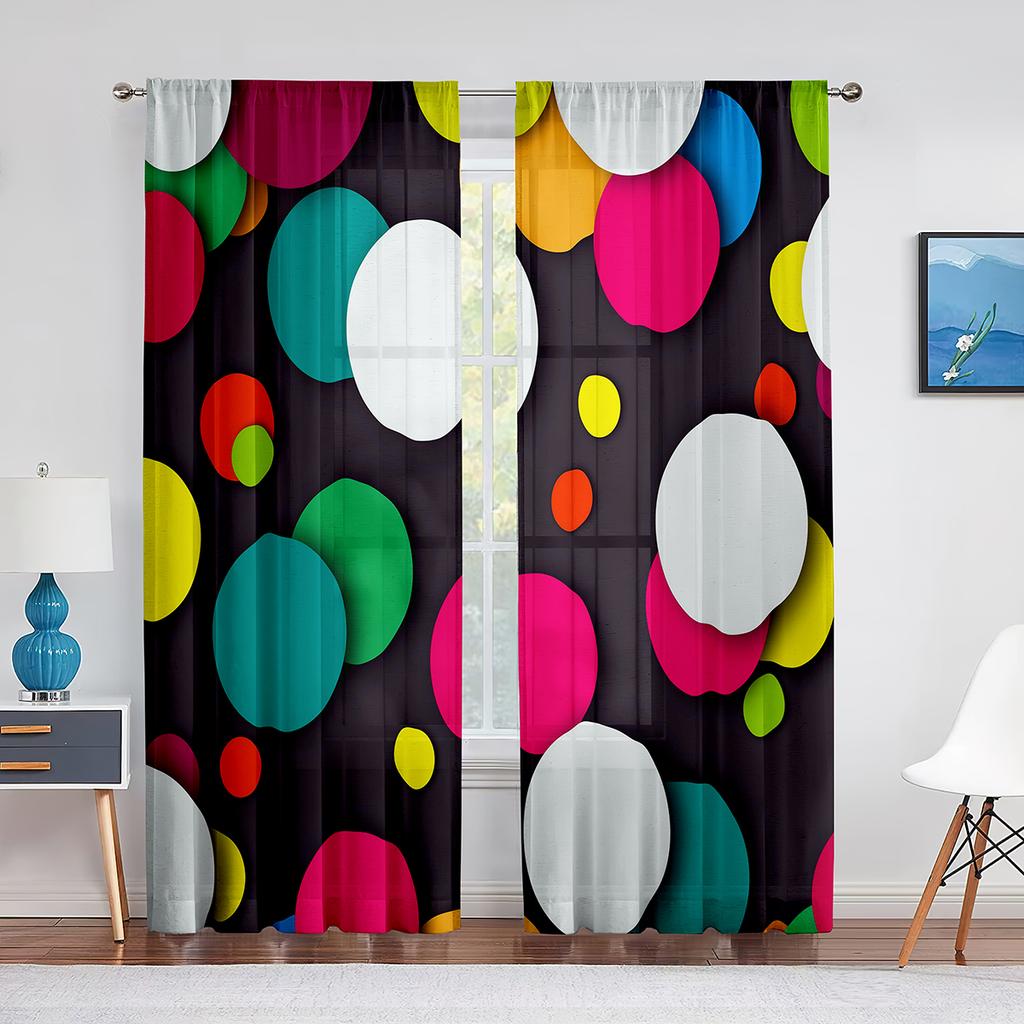 Bruna Cirklar Prickar Mönster Tyll Fönstergardiner för Vardagsrum Sovrum Modernt Kök Skira Voile Gardiner Draperier Dekoration