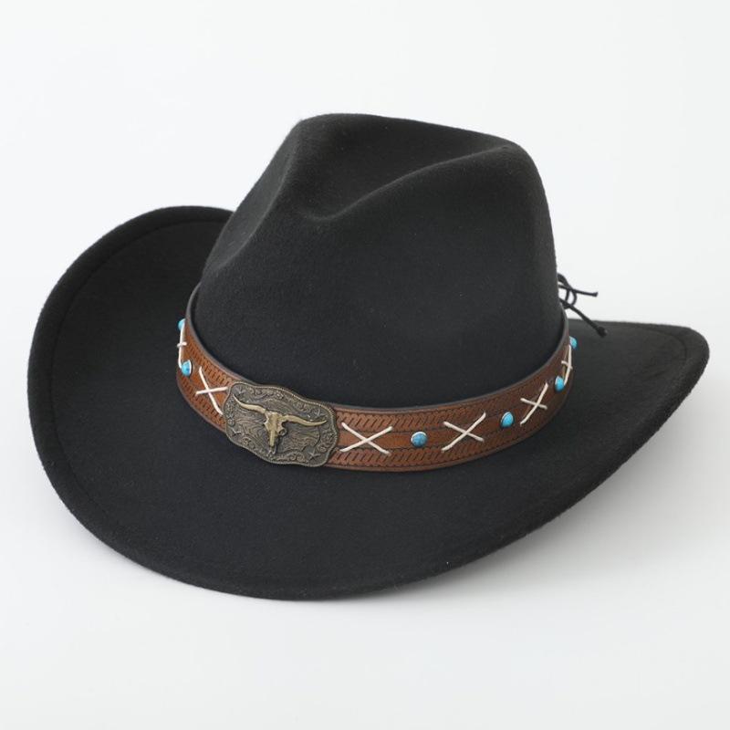 New Western cowboy hat, Tibetan wool top hat, men's and women's autumn/winter outdoor ox-head accessory, travel riding hat