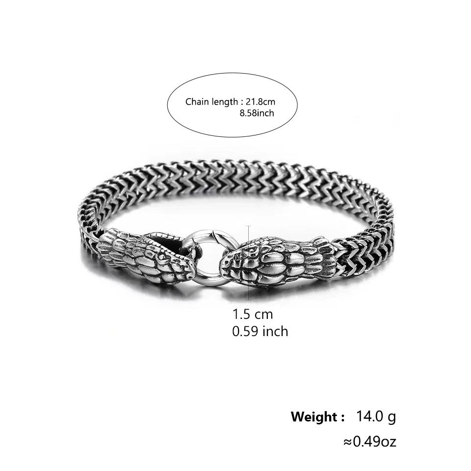 Stainless Steel Double Snake Head Men Bracelet Punk Domineering Snake Bracelet Retro Fashion Couple Men Holiday Gift Bracelet