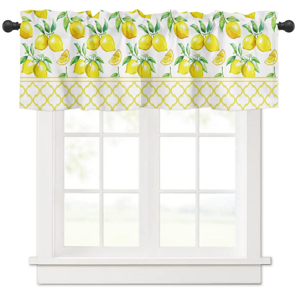 Lemon and Tartan Window Top Curtain Fashion Printing Light Blocking Short Window Valance Curtain for Kitchen Bedroom