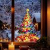Reusable Holiday Window Film Stained Glass Style Christmas Tree Stickers, Removable PVC Static Cling Decals for Waterproof Seasonal Wall Art