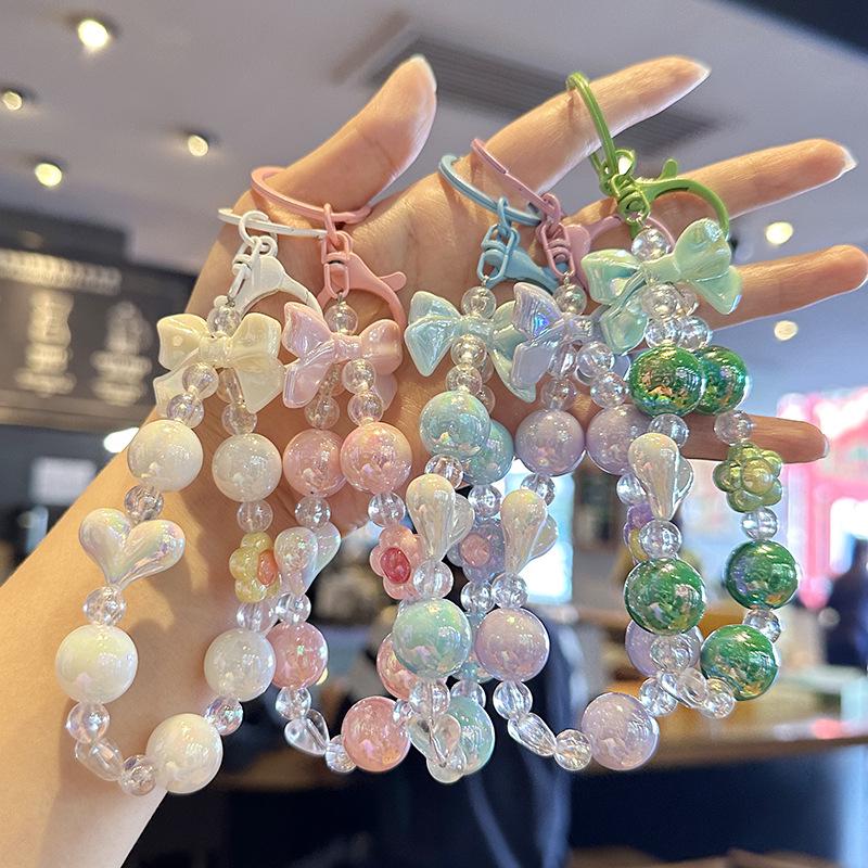 Charming Flower Bow Beaded Keychain & Heart Phone Charm