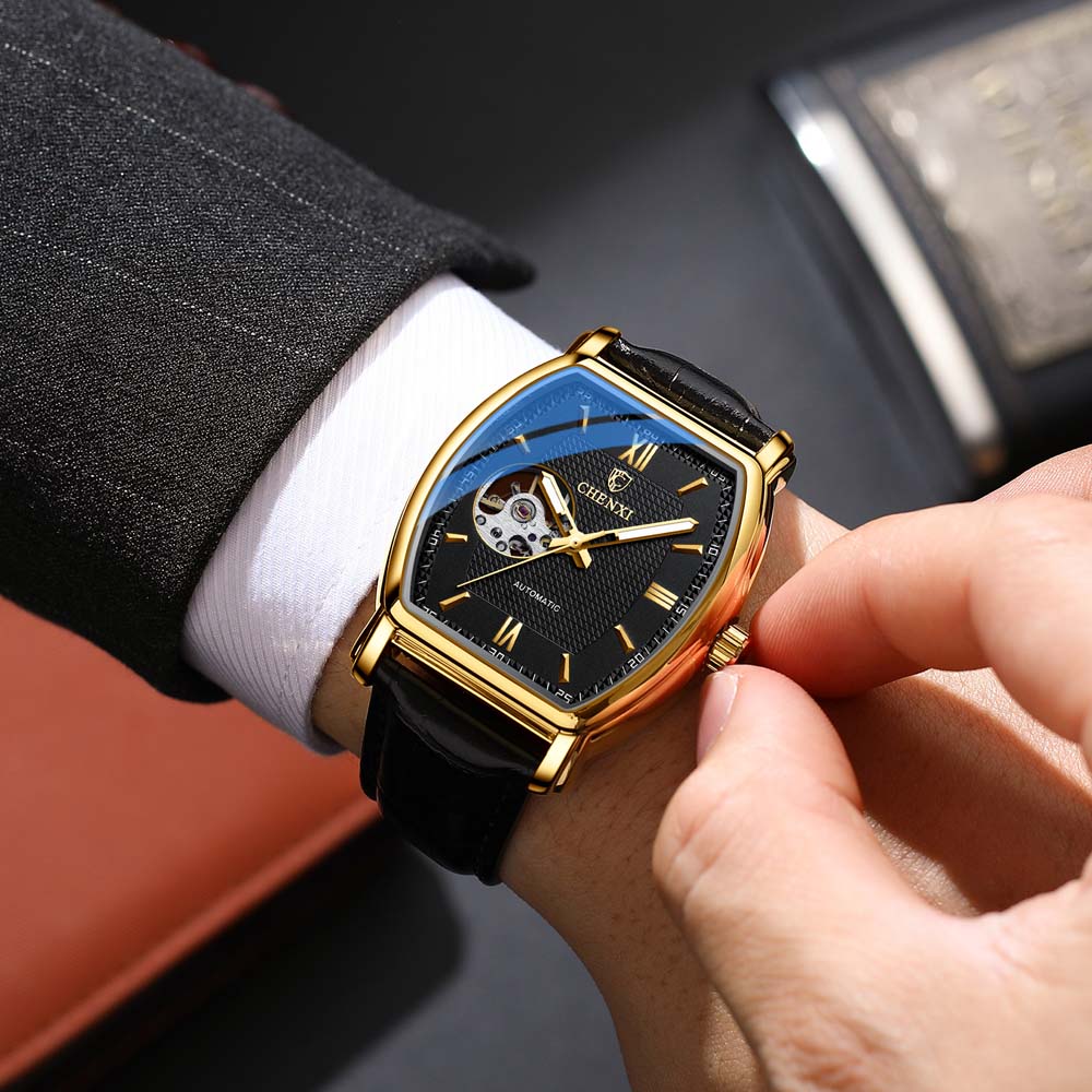 CHENXI Premium Mechanical Watch for Men Fully Automatic Fashion Square Skeleton Watch Men's Waterproof Mechanical Watch reloj