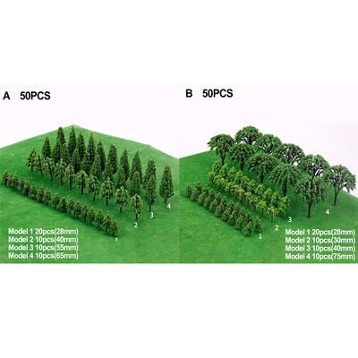50 stücke Miniatur Bäume Modell Zug Eisenbahn Wargame Landschaft Landschaft Skala Zubehör DIY Architektur Sand Tisch Modelle