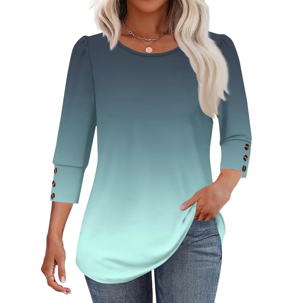 Damenmode Lässig Farbverlauf, Krawatten-Print Rundhals Kurzarm T-Shirt Top