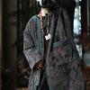 Johnature Women Vintage Red Floral Corduroy Warm Button Long Sleeve Pockets Coats Winter Chinese Style Coats